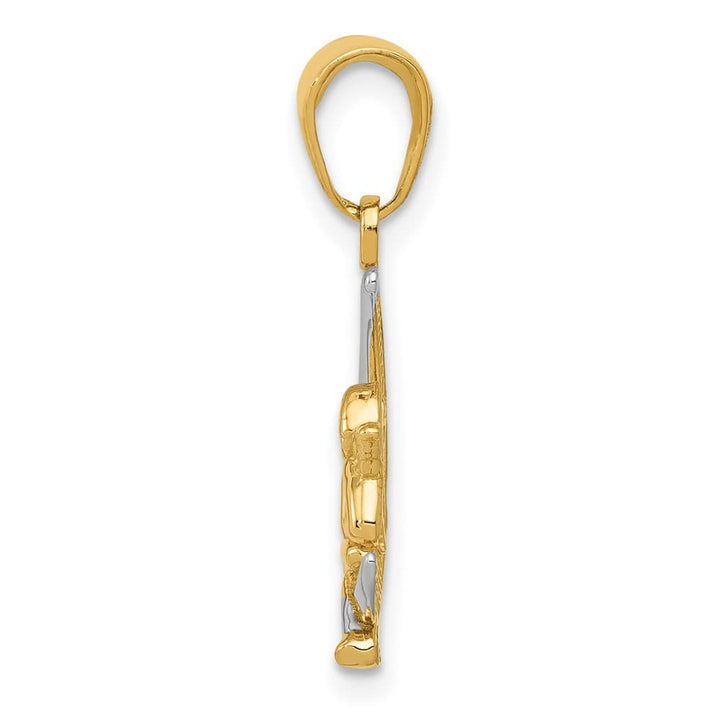 10K Yellow Gold Solid Polished Medium Moon with Angel Pendant
