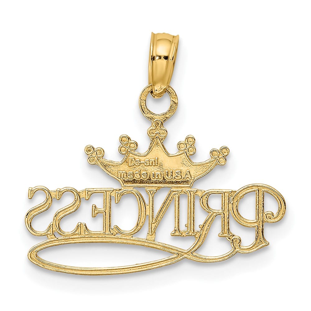 10K Yellow Gold Solid Polished Medium Princess with Crown Charm