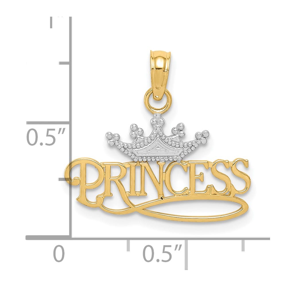10K Yellow Gold Solid Polished Medium Princess with Crown Charm