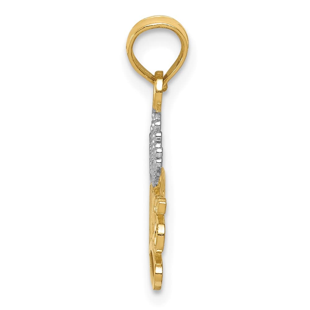 10K Yellow Gold Solid Polished Medium Princess with Crown Charm