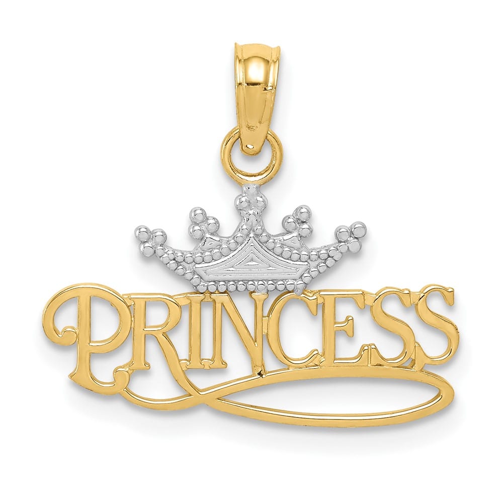 10K Yellow Gold Solid Polished Medium Princess with Crown Charm