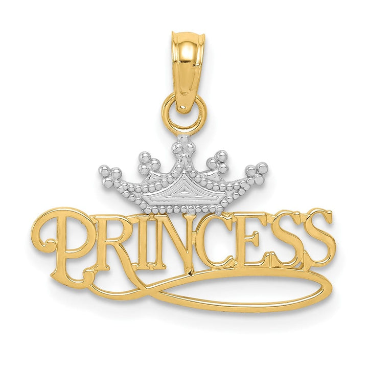 10K Yellow Gold Solid Polished Medium Princess with Crown Charm