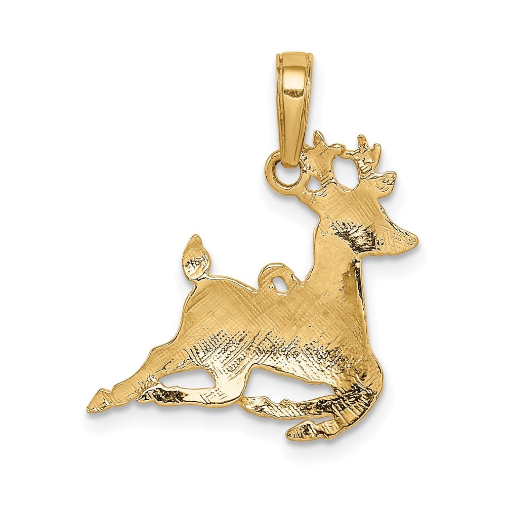 10K Yellow Gold Solid Polished Medium Reindeer Pendant