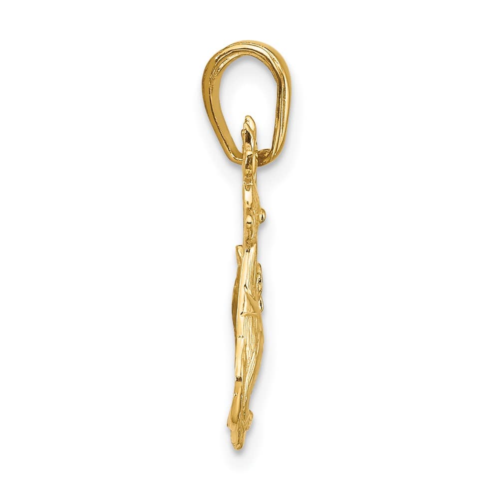 10K Yellow Gold Solid Polished Medium Reindeer Pendant