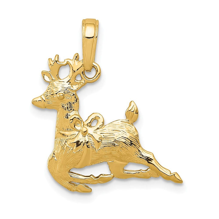 10K Yellow Gold Solid Polished Medium Reindeer Pendant