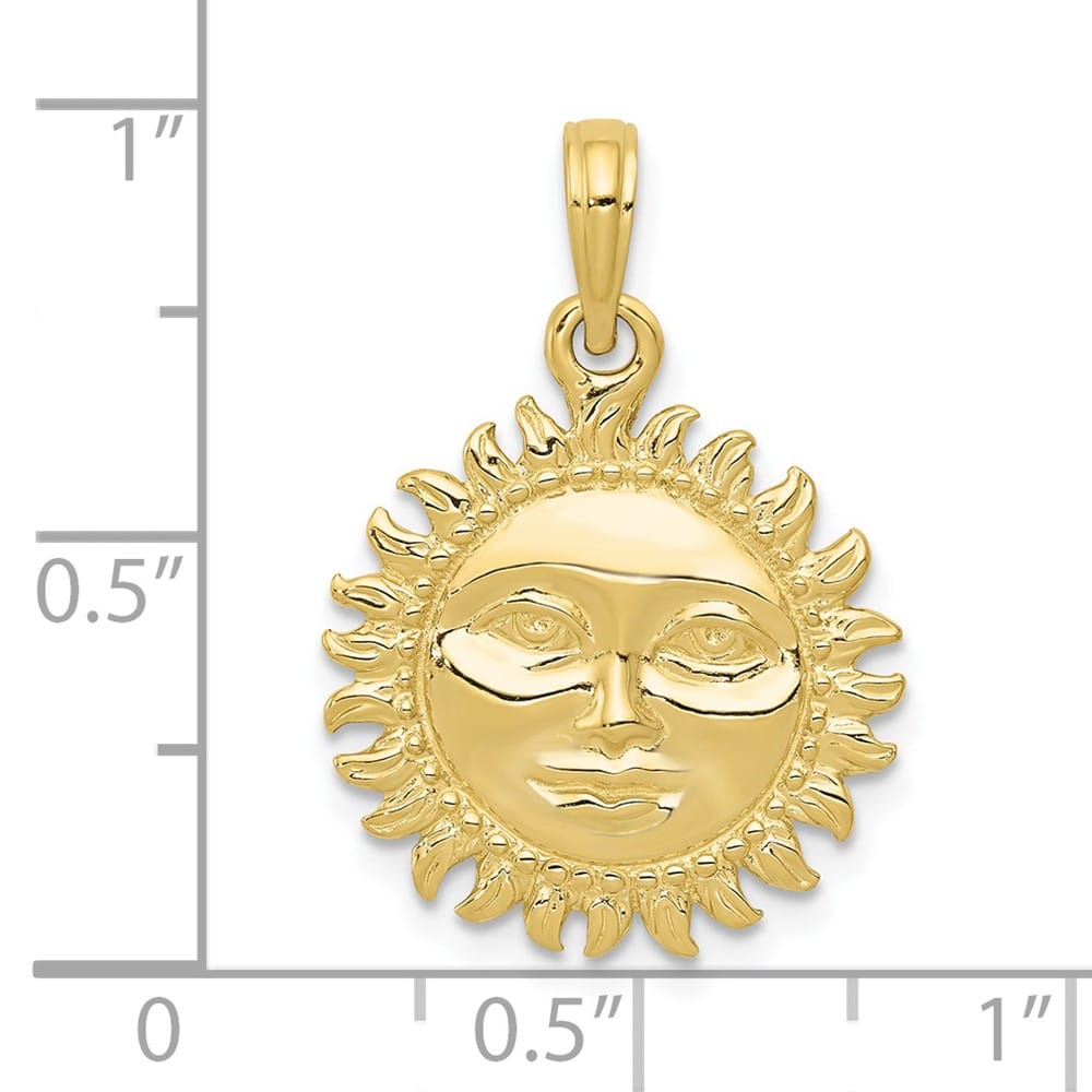 10K Yellow Gold Solid Polished Medium Reversible Sun Pendant