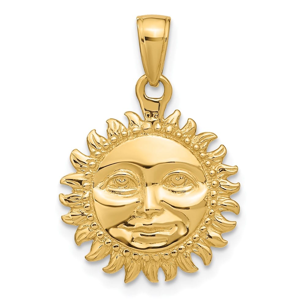 10K Yellow Gold Solid Polished Medium Reversible Sun Pendant