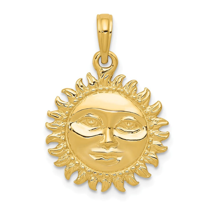 10K Yellow Gold Solid Polished Medium Reversible Sun Pendant