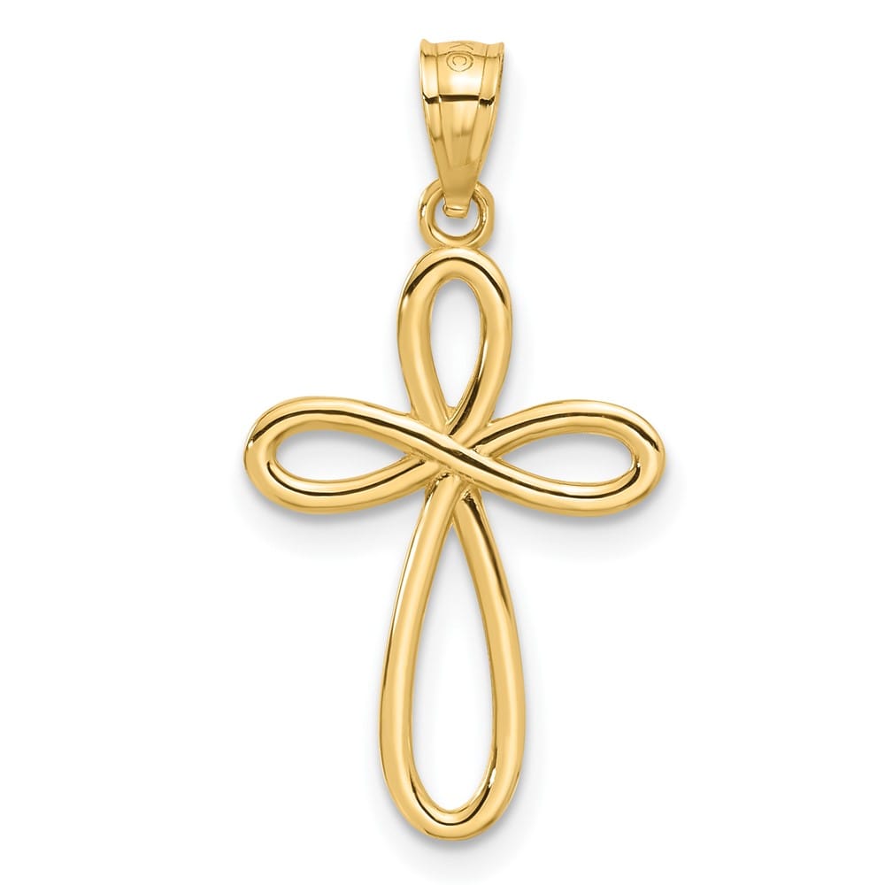 10K Yellow Gold Solid Polished Medium Ribbon Passion Cross Pendant