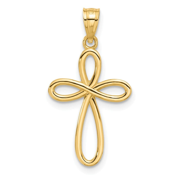 10K Yellow Gold Solid Polished Medium Ribbon Passion Cross Pendant