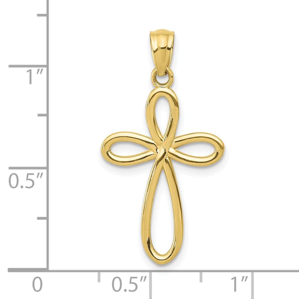 10K Yellow Gold Solid Polished Medium Ribbon Passion Cross Pendant