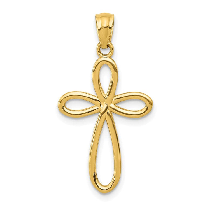 10K Yellow Gold Solid Polished Medium Ribbon Passion Cross Pendant