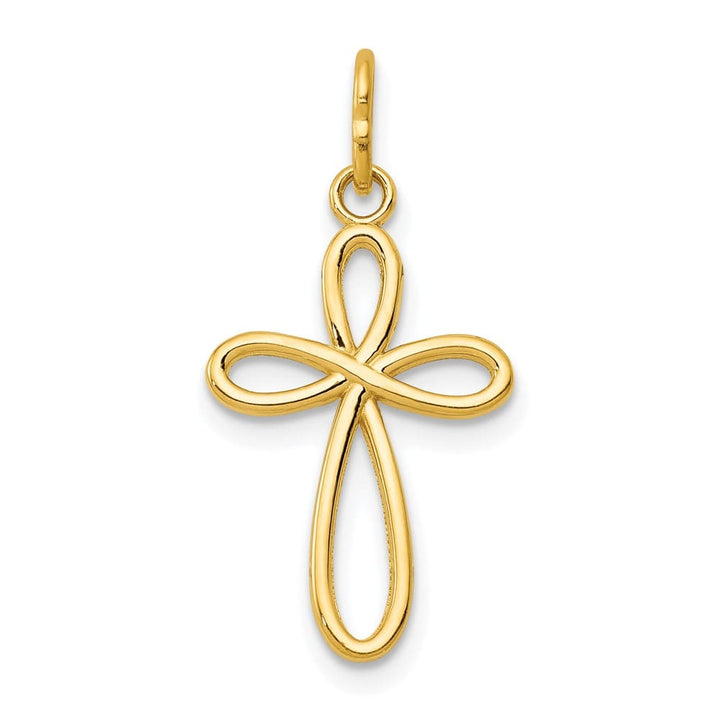 10K Yellow Gold Solid Polished Medium Ribbon Passion Cross Pendant