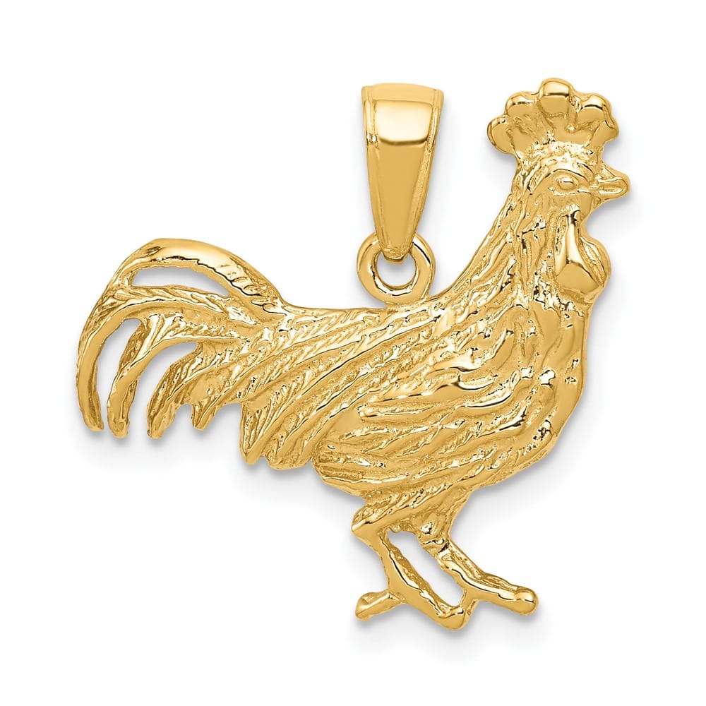10K Yellow Gold Solid Polished Medium Rooster Pendant