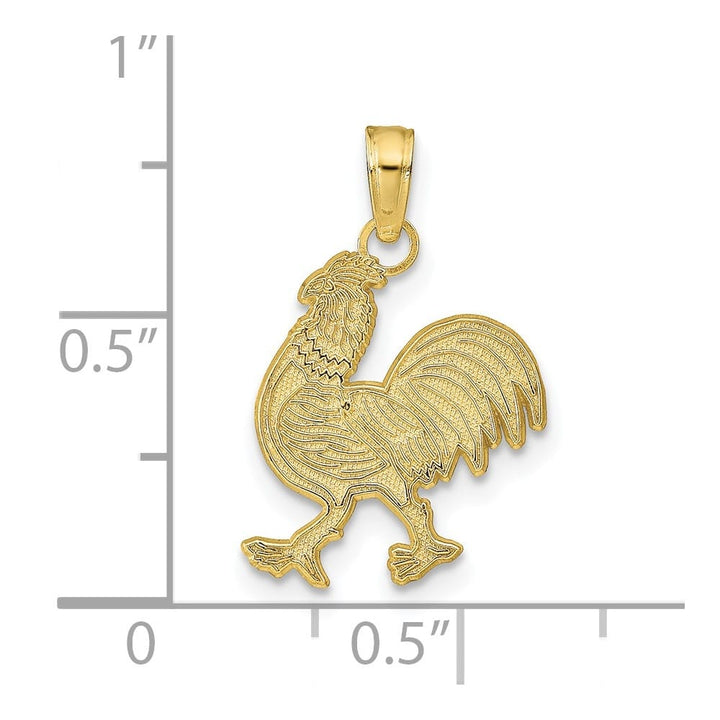 10K Yellow Gold Solid Polished Medium Rooster Pendant
