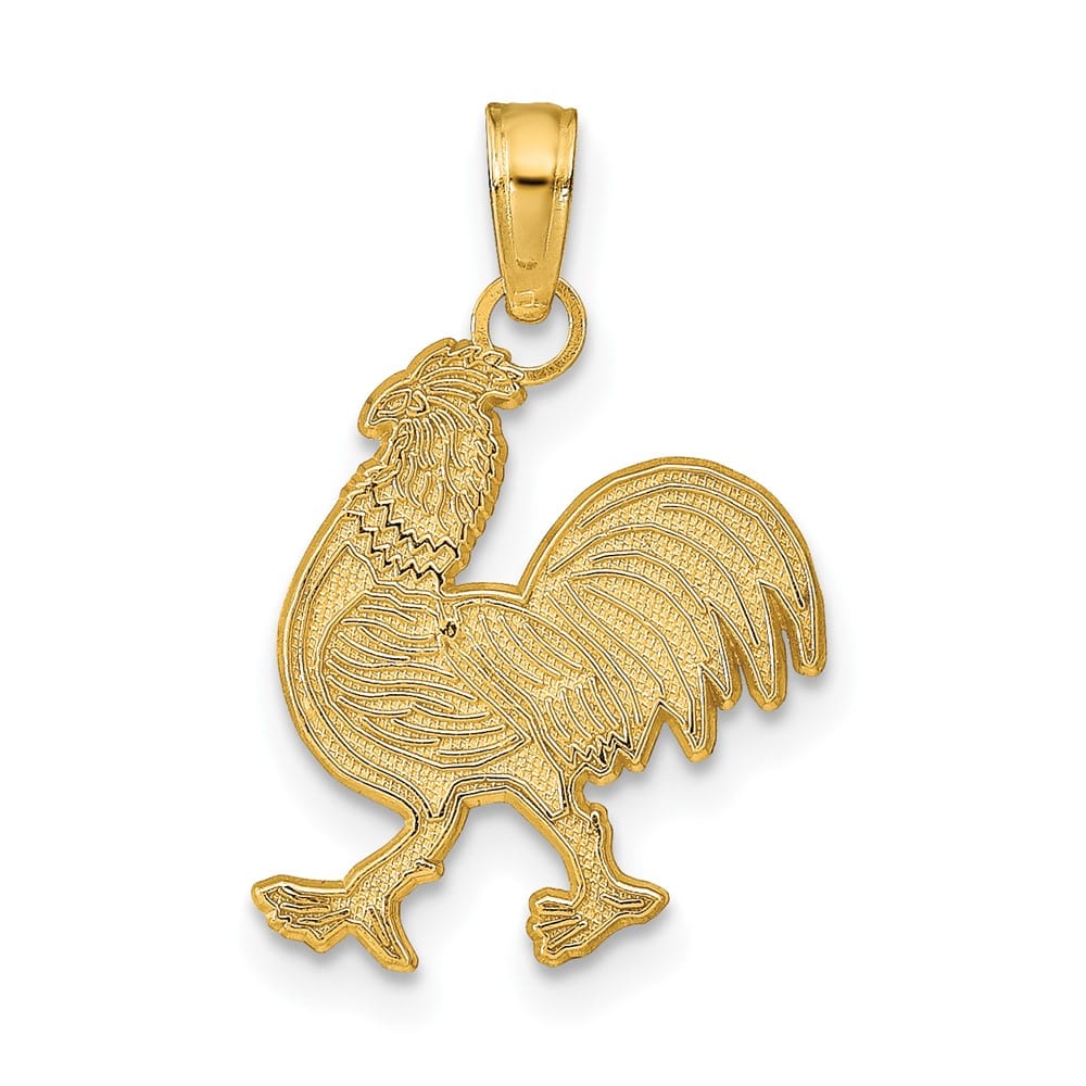 10K Yellow Gold Solid Polished Medium Rooster Pendant