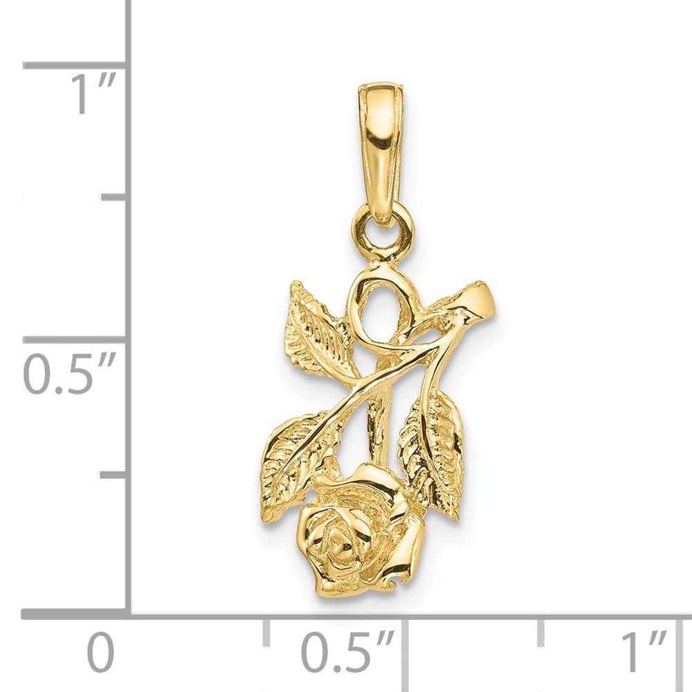 10K Yellow Gold Solid Polished Medium Rose Pendant