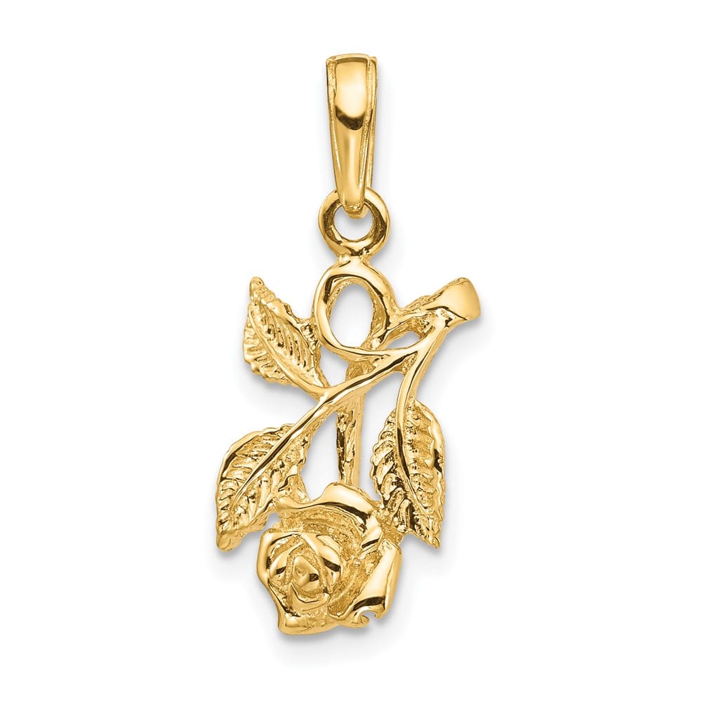 10K Yellow Gold Solid Polished Medium Rose Pendant