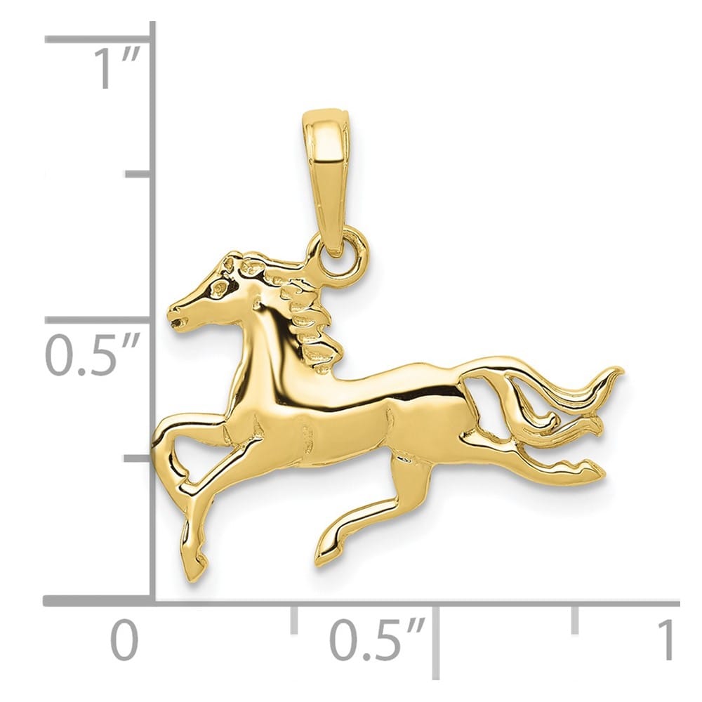 10K Yellow Gold Solid Polished Medium Running Horse Pendant