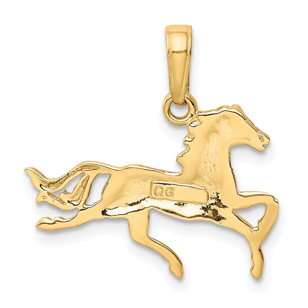 10K Yellow Gold Solid Polished Medium Running Horse Pendant