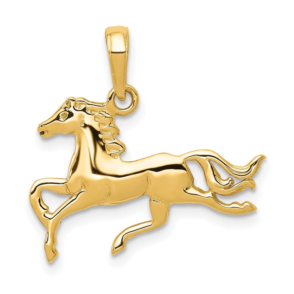 10K Yellow Gold Solid Polished Medium Running Horse Pendant