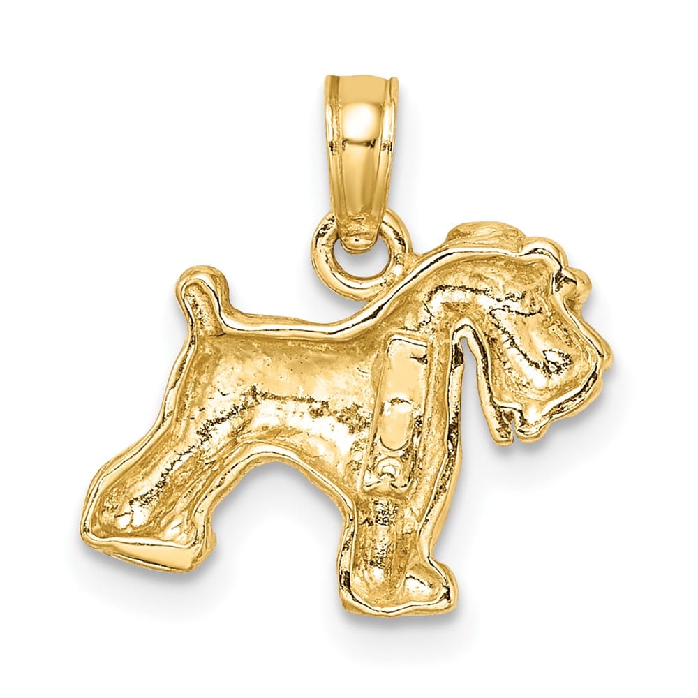 10K Yellow Gold Solid Polished Medium Schnauzer Dog Pendant