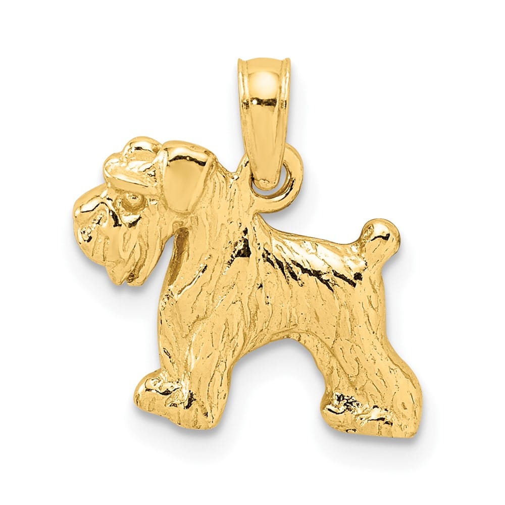10K Yellow Gold Solid Polished Medium Schnauzer Dog Pendant