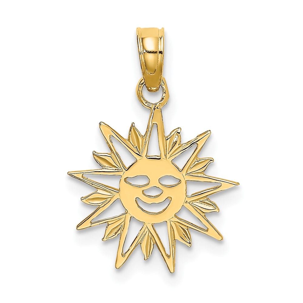 10K Yellow Gold Solid Polished Medium Smiling Sun Charm