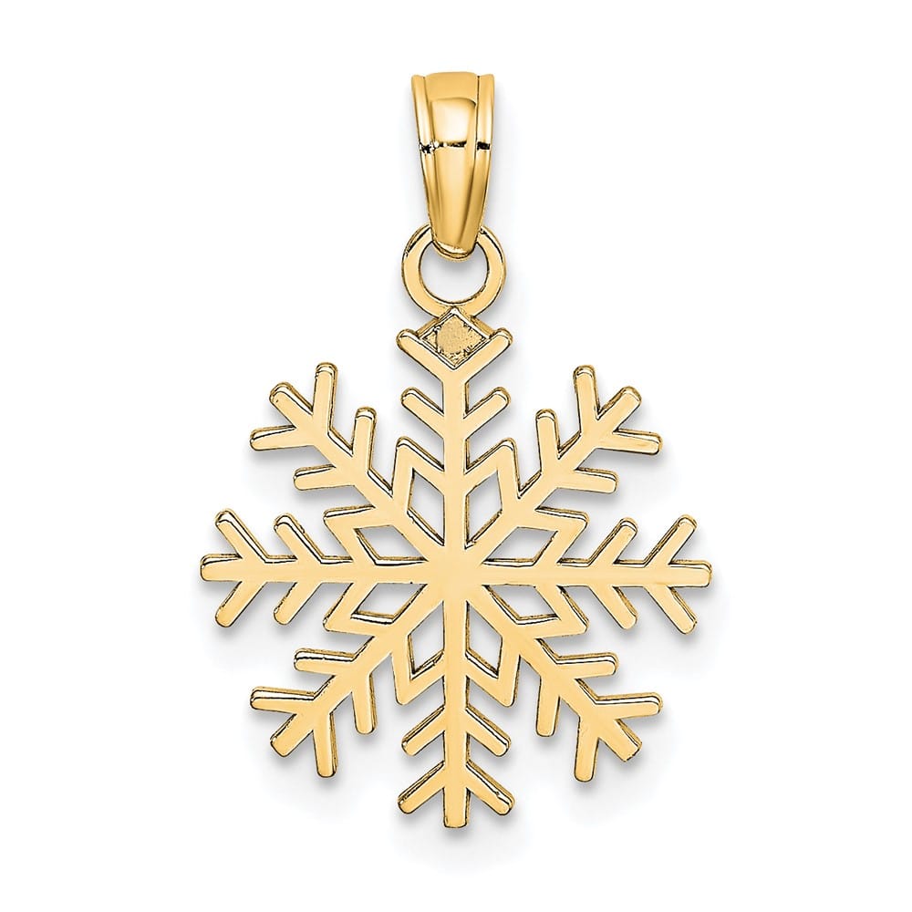 10K Yellow Gold Solid Polished Medium Snowflake Pendant