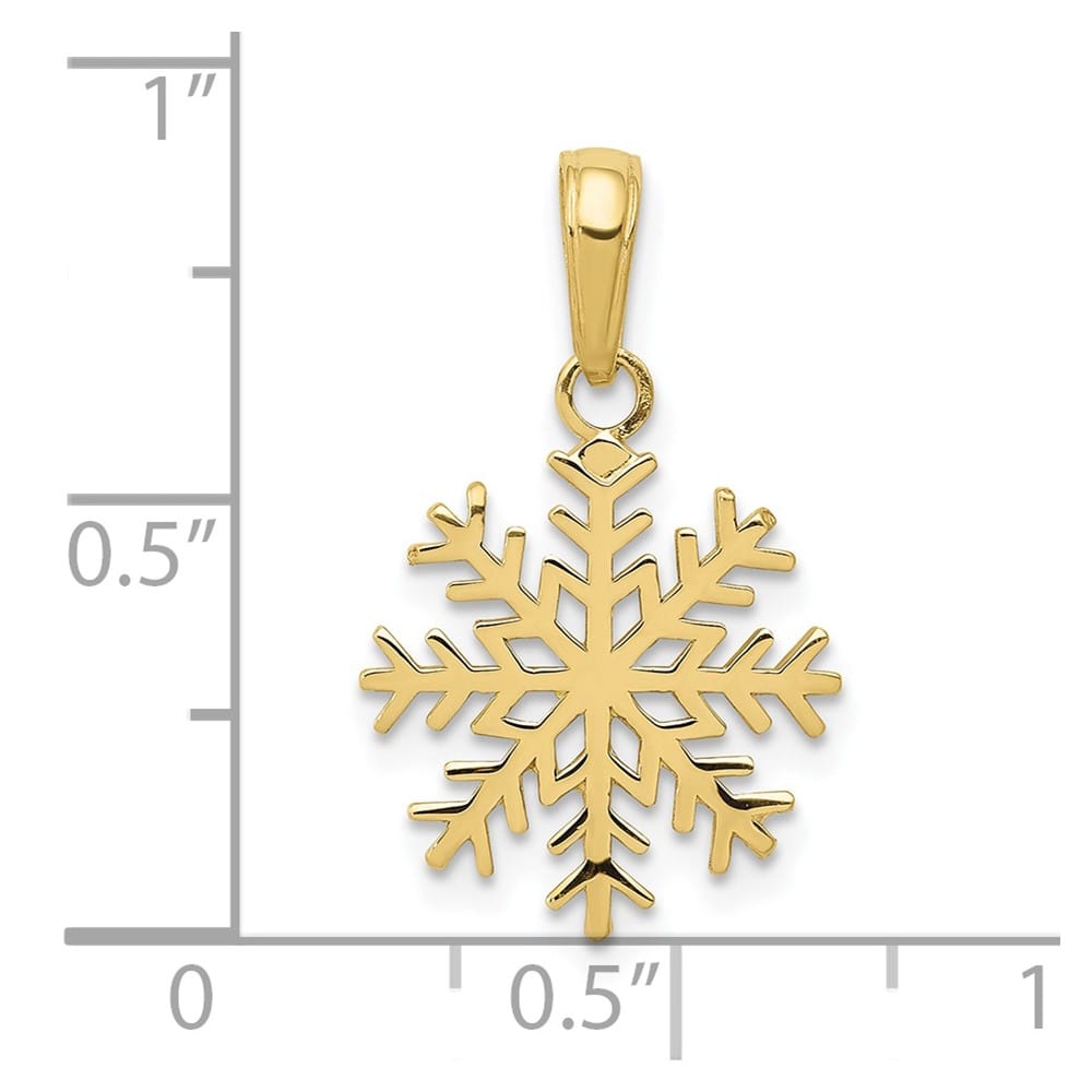 10K Yellow Gold Solid Polished Medium Snowflake Pendant