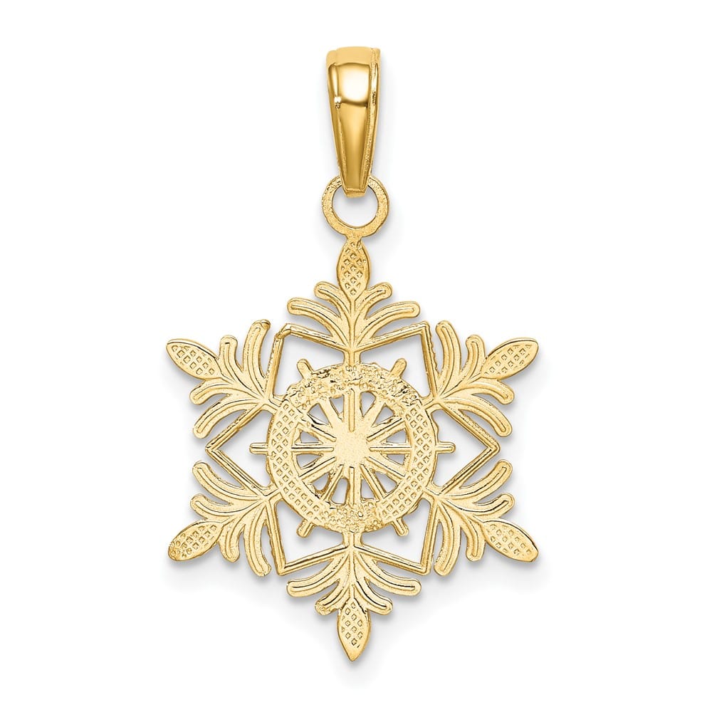 10K Yellow Gold Solid Polished Medium Snowflake Pendant