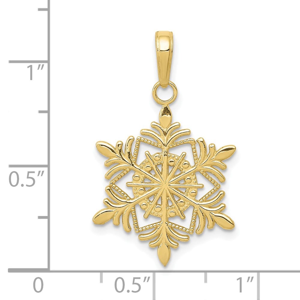 10K Yellow Gold Solid Polished Medium Snowflake Pendant
