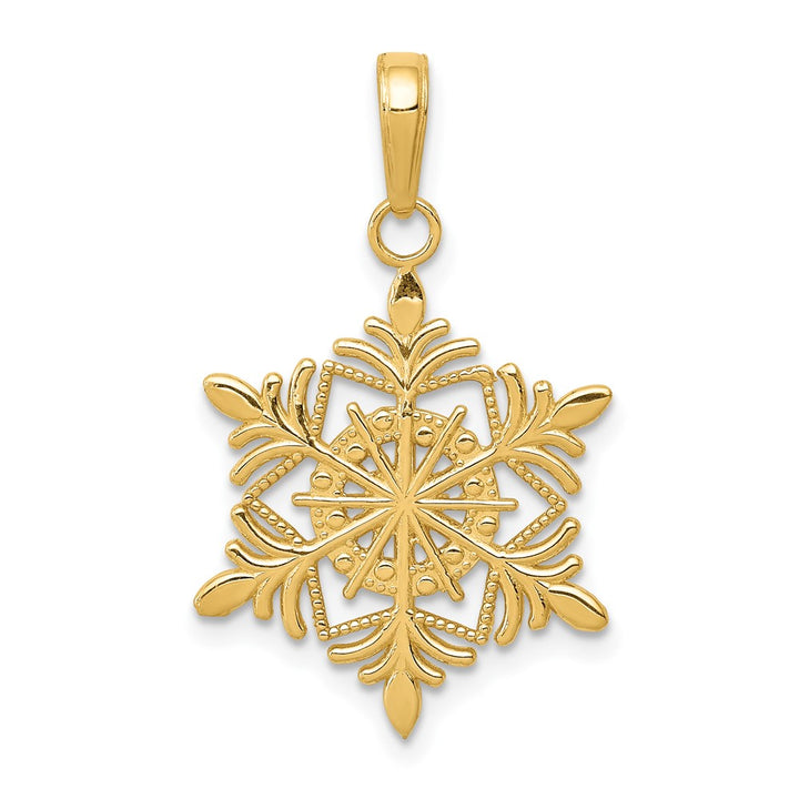 10K Yellow Gold Solid Polished Medium Snowflake Pendant