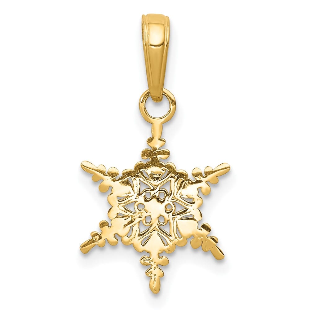 10K Yellow Gold Solid Polished Medium Snowflake Pendant