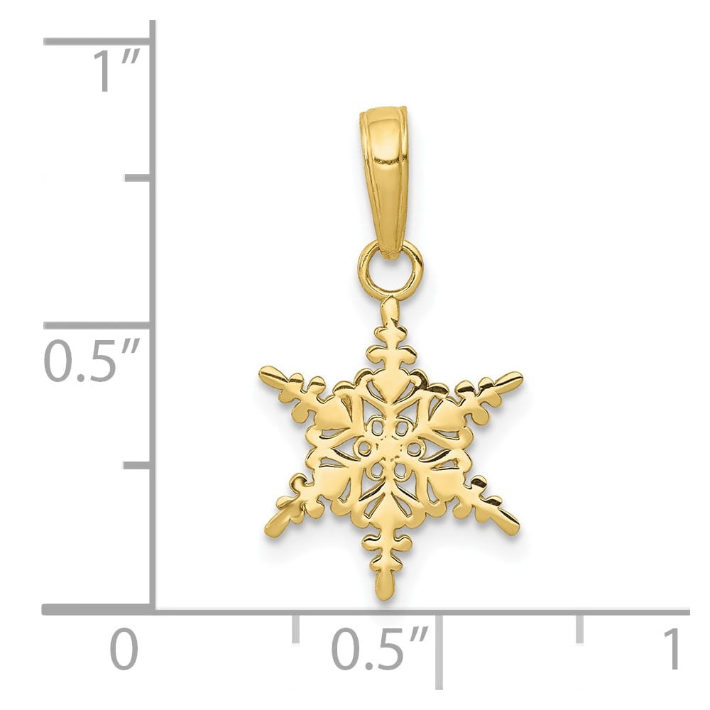 10K Yellow Gold Solid Polished Medium Snowflake Pendant