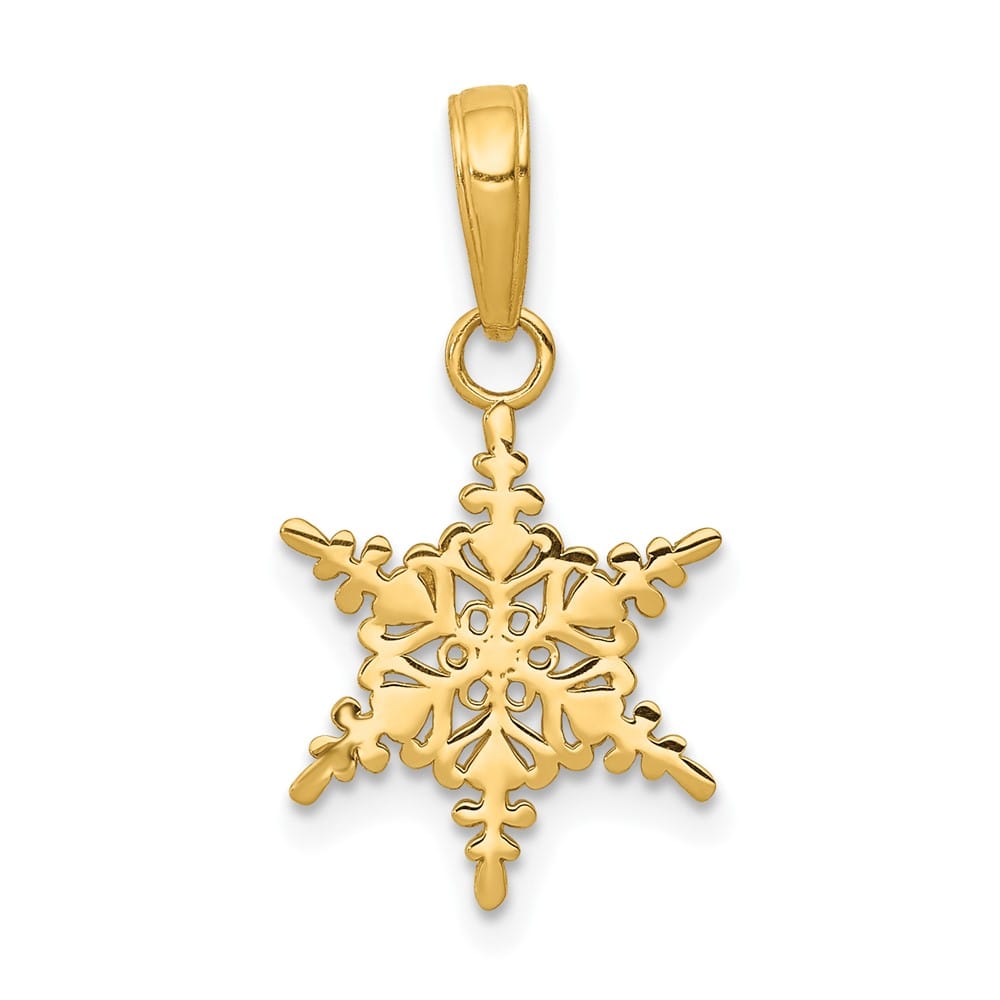 10K Yellow Gold Solid Polished Medium Snowflake Pendant