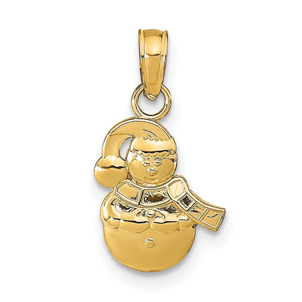 10K Yellow Gold Solid Polished Medium Snowman Pendant