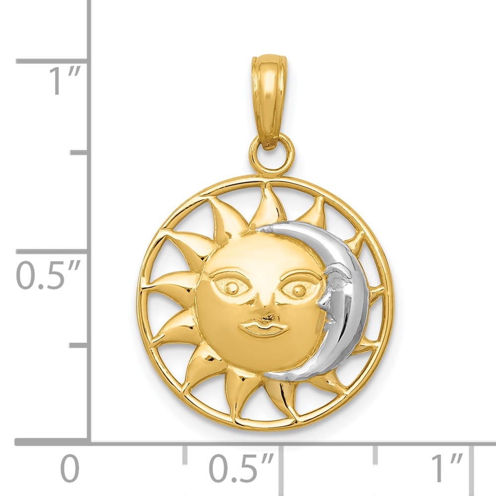 10K Yellow Gold Solid Polished Medium Sun and Moon Pendant