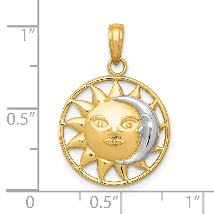 10K Yellow Gold Solid Polished Medium Sun and Moon Pendant