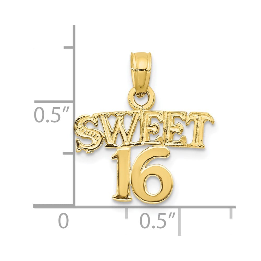 10K Yellow Gold Solid Polished Medium Sweet 16 Pendant
