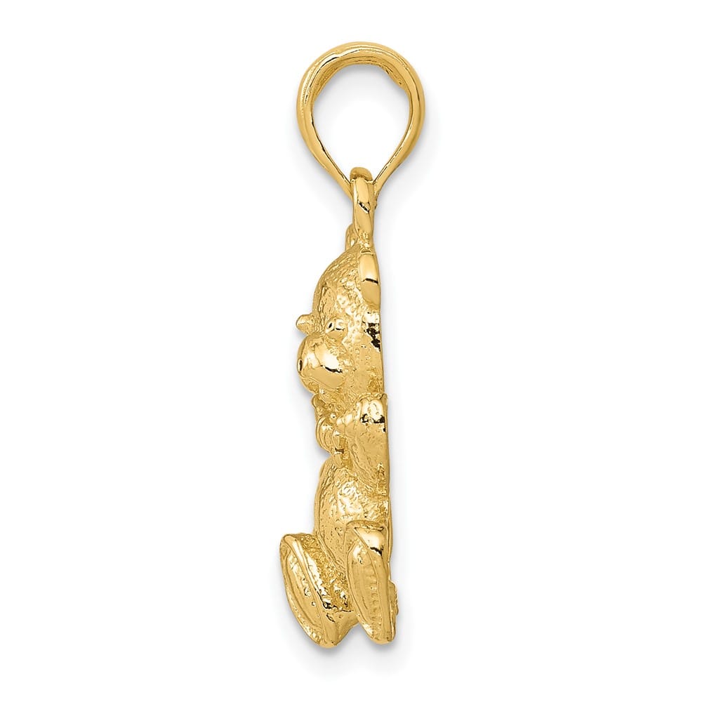 10K Yellow Gold Solid Polished Medium Teddy Bear Pendant