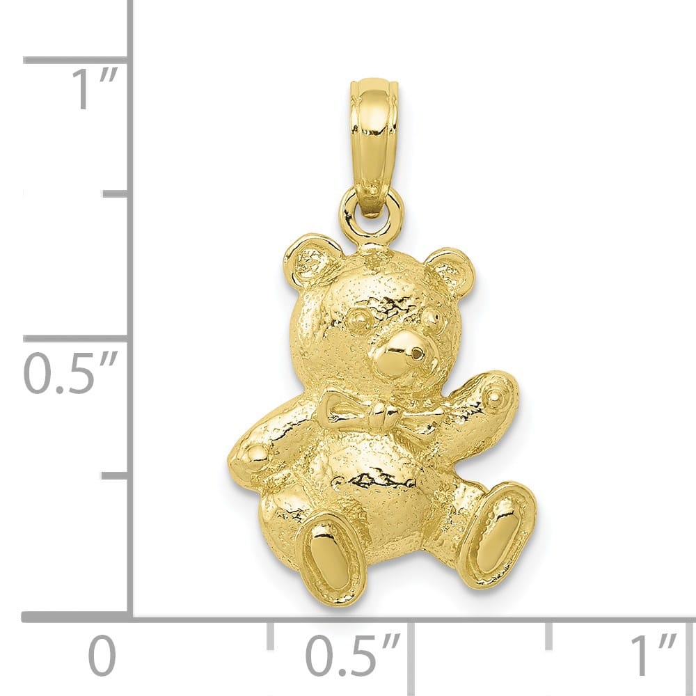 10K Yellow Gold Solid Polished Medium Teddy Bear Pendant