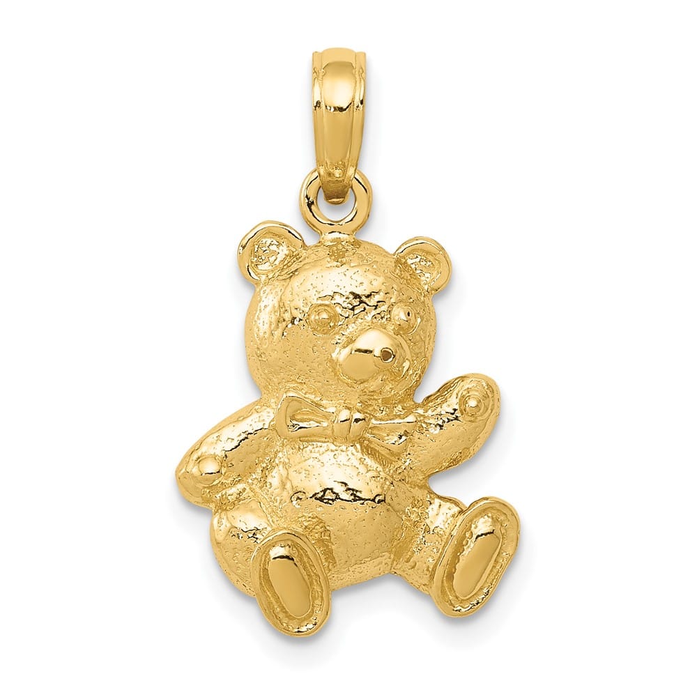 10K Yellow Gold Solid Polished Medium Teddy Bear Pendant