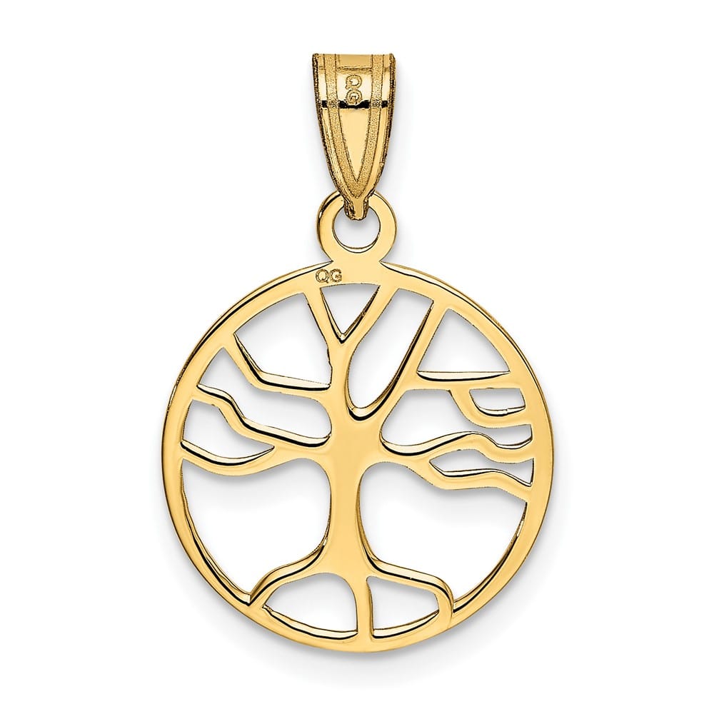 10K Yellow Gold Solid Polished Medium Tree of Life in Round Pendant