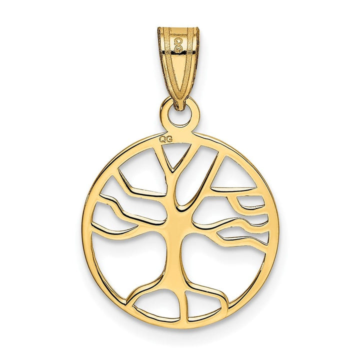 10K Yellow Gold Solid Polished Medium Tree of Life in Round Pendant