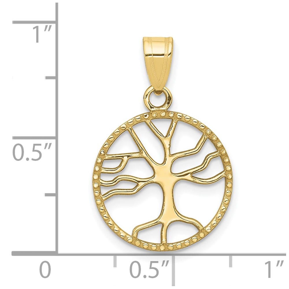 10K Yellow Gold Solid Polished Medium Tree of Life in Round Pendant