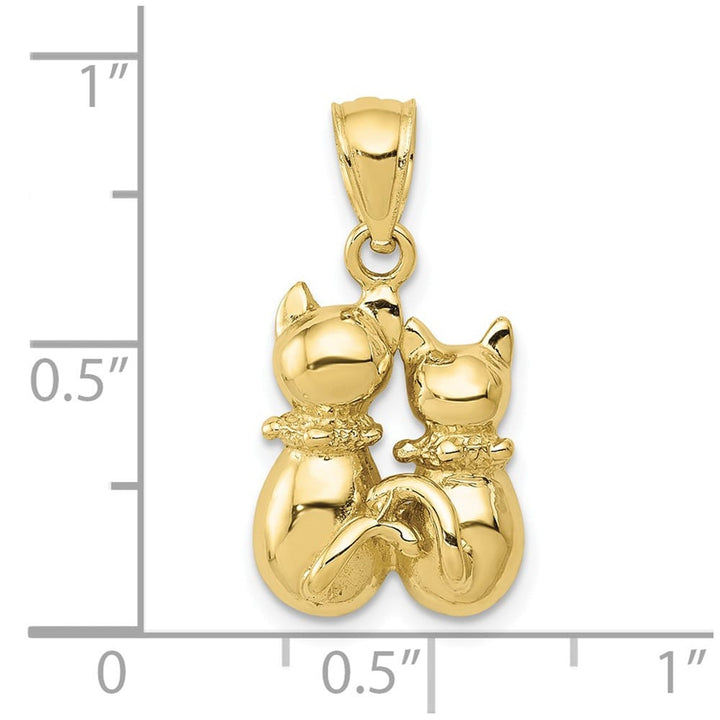 10K Yellow Gold Solid Polished Medium Two Cats Pendant
