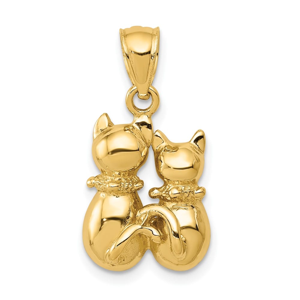 10K Yellow Gold Solid Polished Medium Two Cats Pendant