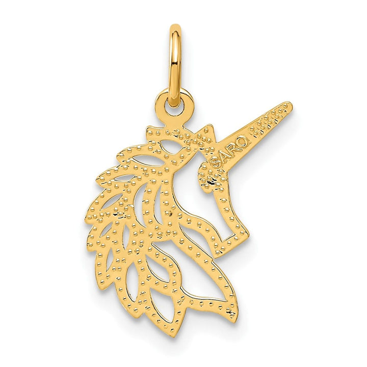 10K Yellow Gold Solid Polished Medium Unicorn Head Pendant