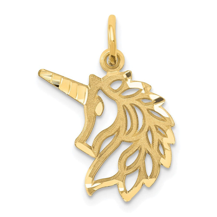 10K Yellow Gold Solid Polished Medium Unicorn Head Pendant